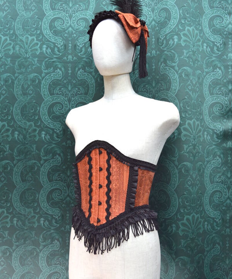 kki.2513 朱色と黒の帯生地ウエストコルセット/カクテルSET。 | 危機裸