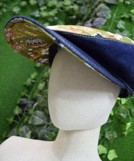 kki.2276　西陣織とデニムのハンチングCAP。