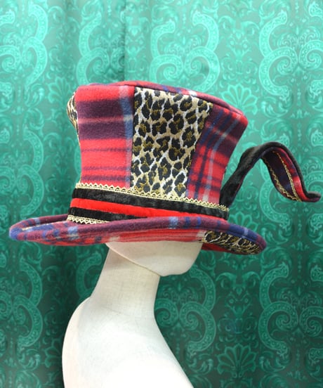 kki.2629　レオパードとチェックのウサギさんグラモフォンシルクHAT。