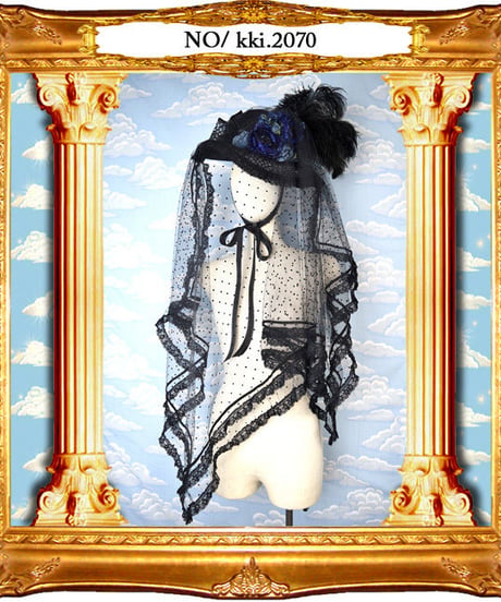 kki.2070　青い薔薇と水玉チュールのロングベールドレスHAT。