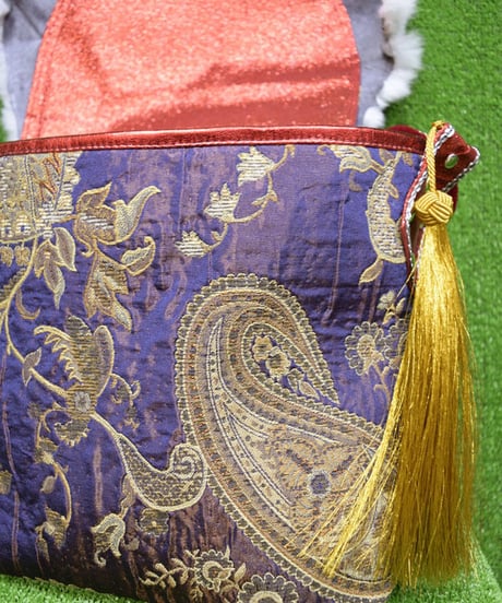kki.2236　ヴィンテージジャガードラビットファーBAG。＜ムラサキ＞