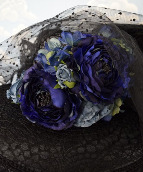 kki.2070　青い薔薇と水玉チュールのロングベールドレスHAT。