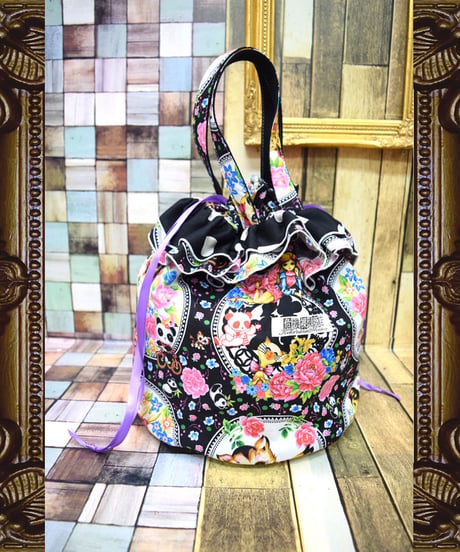 kki.2210　レトロチャイナきんちゃくBAG。＜くろ＞