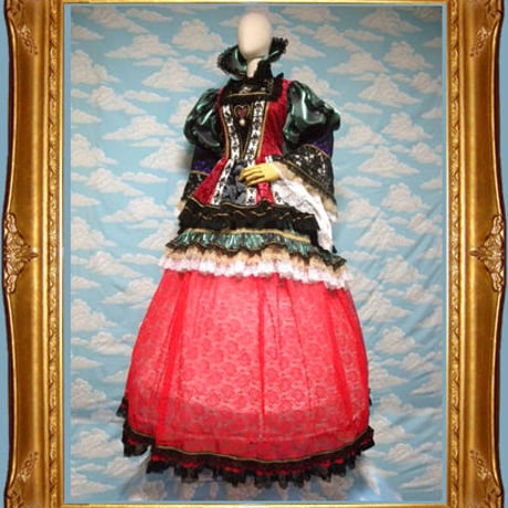 kki.1607　ハートの女王ドレス/付け襟/レーススカート/パニエSet 。