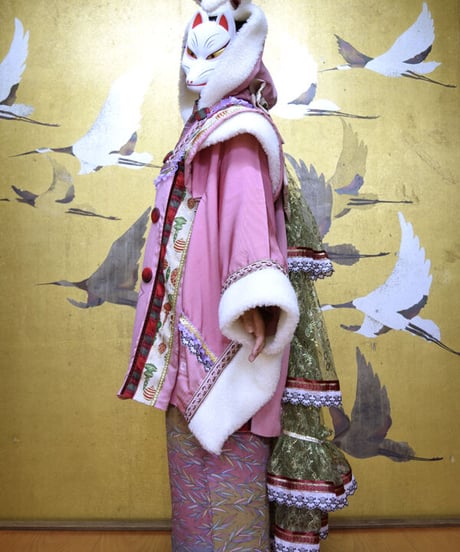 kki.2550　【KIMONO Custom】うさ耳ボアとレースバッスルピンクの羽織。