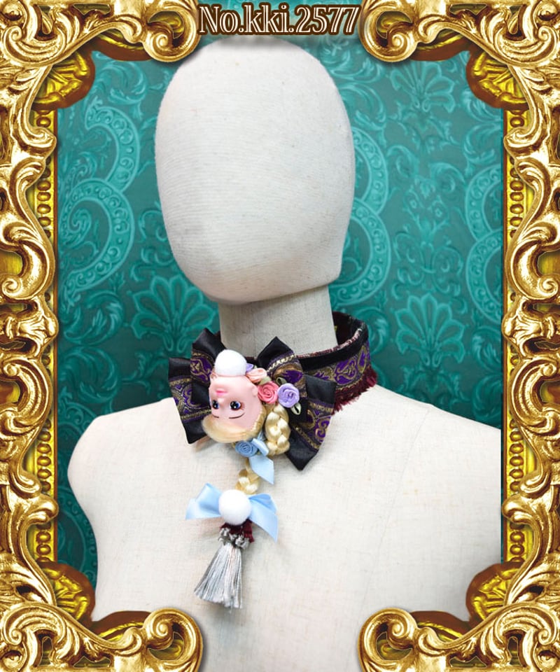 kki.2577 三つ編みタッセル人形チョーカー。＜ブロンドヘア＞ | 危機裸