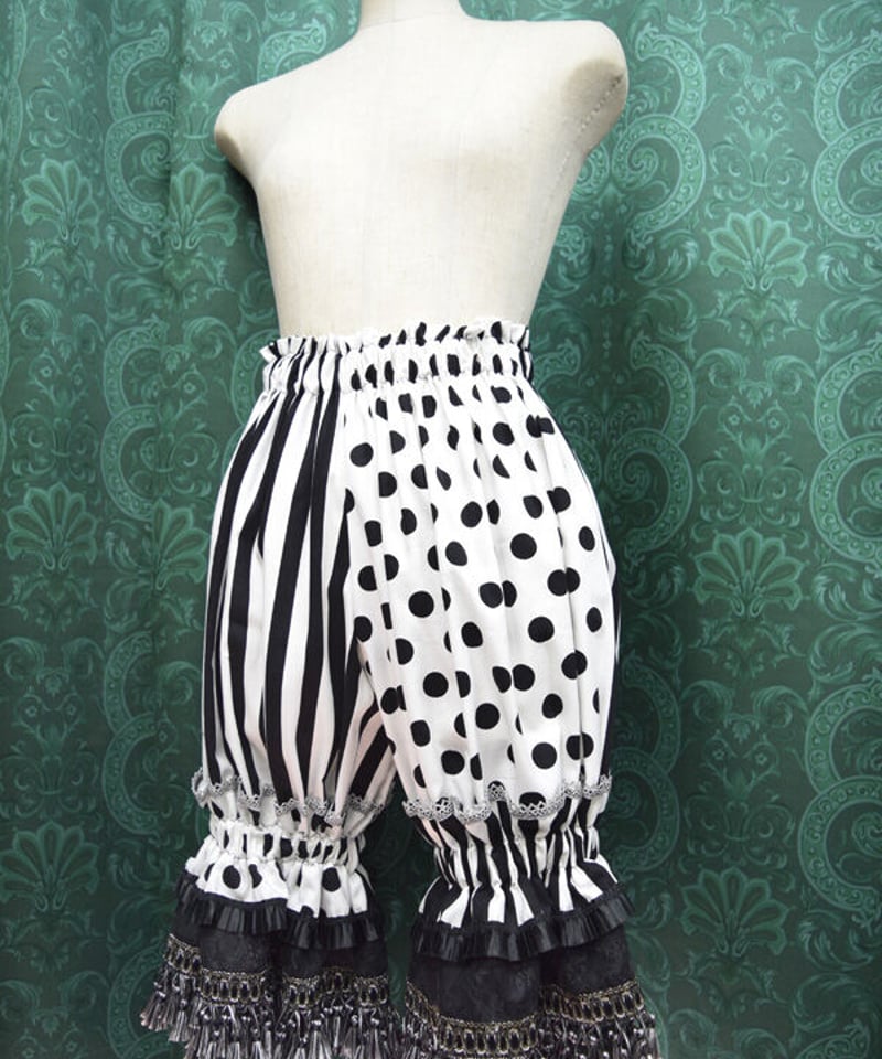 kki.2441 ドットとストライプのモノクロタッセルレースドロワーズ