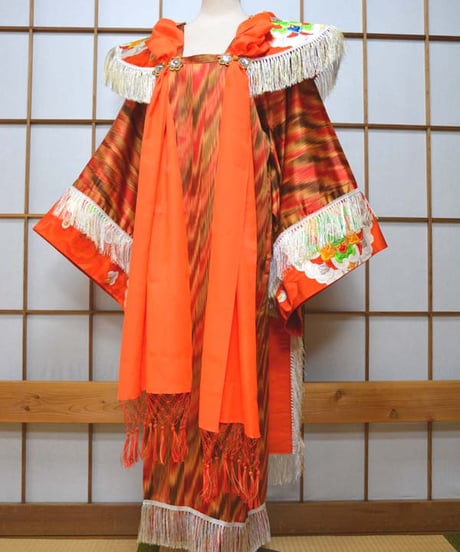 kki.2609　【KIMONO Custom】オレンジのロング羽織り。