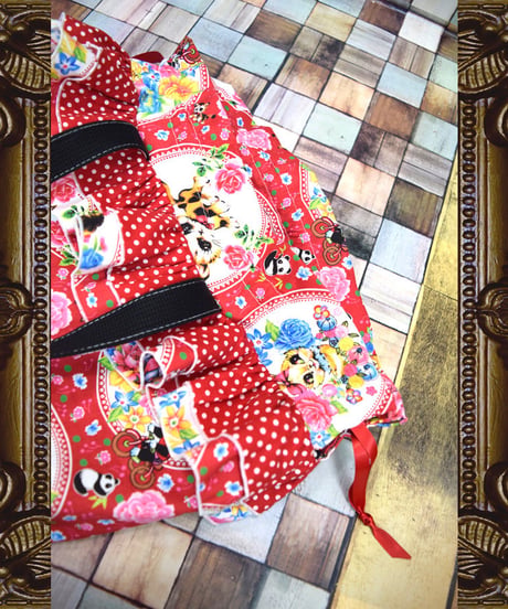 kki.2209　レトロチャイナきんちゃくBAG。＜アカ＞
