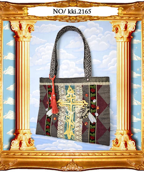 kki.2165　十字架と蜂のトートBAG。＜ワインレッド＞