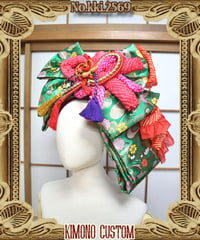 kki.2569　【KIMONO Custom】緑の帯とちりめんおリボンカチューシャヘッドドレス。