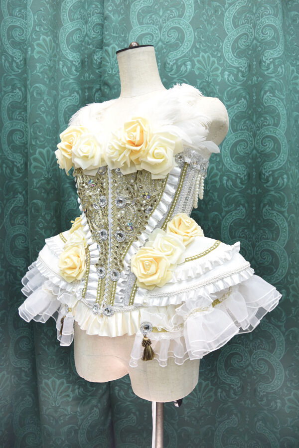 dangerousnude ショートコルセット ホワイト kki.2424 薔薇と白鳥のコルセット。（Dangerous nudeコルセット