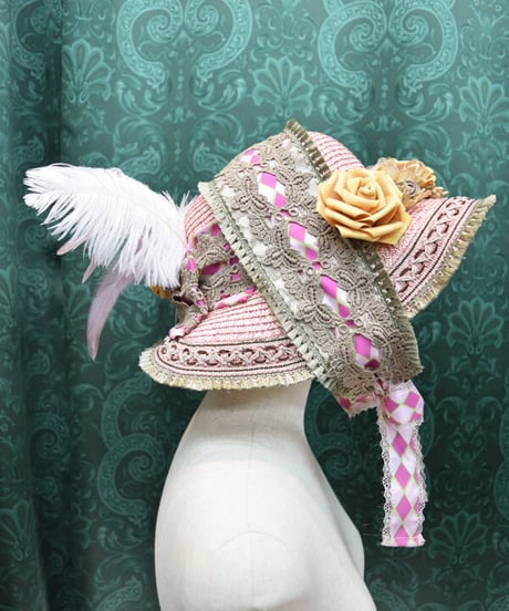 kki.2438　クラシカルピンクヴィンテージストローHAT。