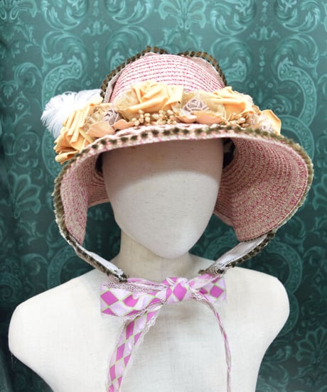 kki.2438　クラシカルピンクヴィンテージストローHAT。