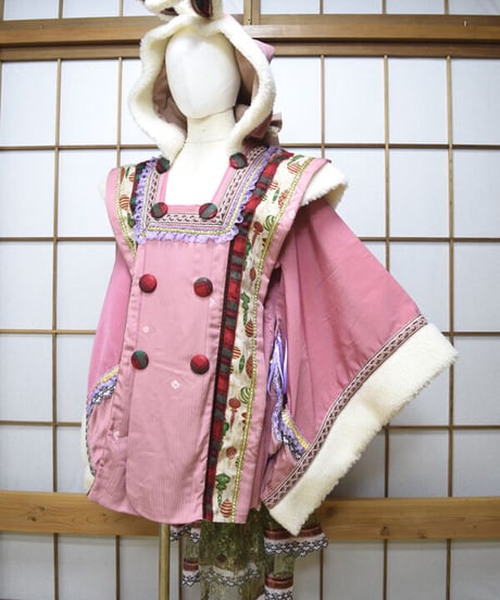 kki.2550　【KIMONO Custom】うさ耳ボアとレースバッスルピンクの羽織。