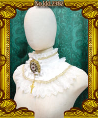 kki.2382　ホワイトレースのロザリオフリルネックカラー。
