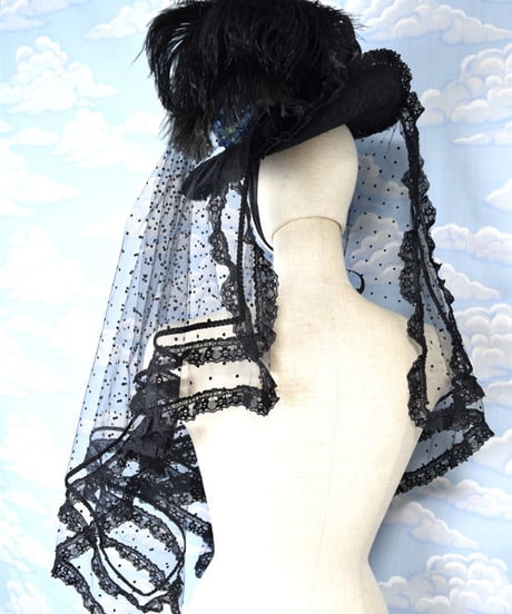 kki.2070　青い薔薇と水玉チュールのロングベールドレスHAT。