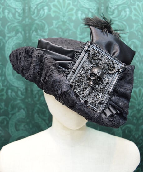 kki.2486　髑髏とレースのBLACKドレスHAT。