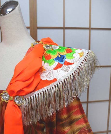 kki.2609　【KIMONO Custom】オレンジのロング羽織り。