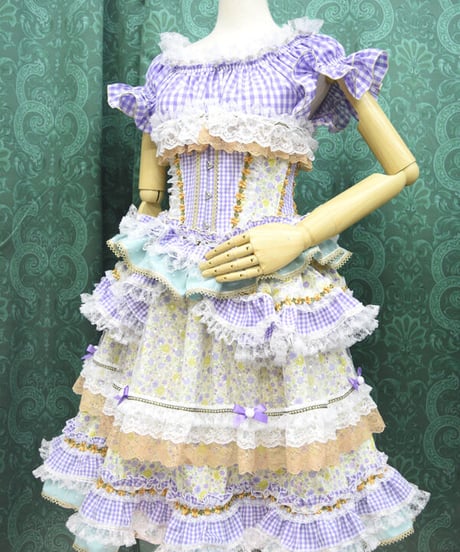 kki.2492　小花柄。ヴィンテージドール風セットアップ/コルセット、スカート、トップス、Set。