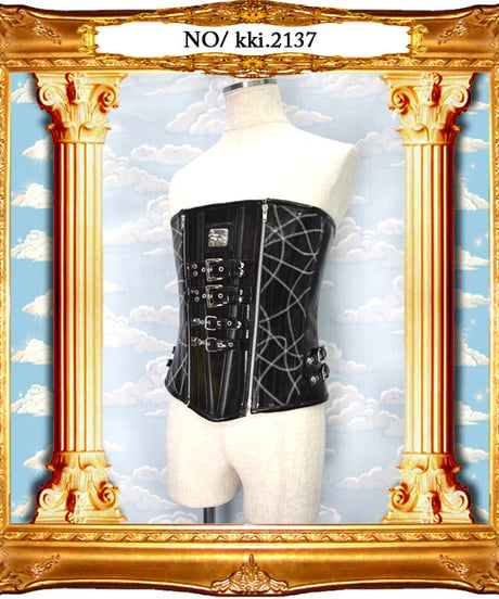 kki.2137　ブラックレザールバックルメンズタイプコルセット。