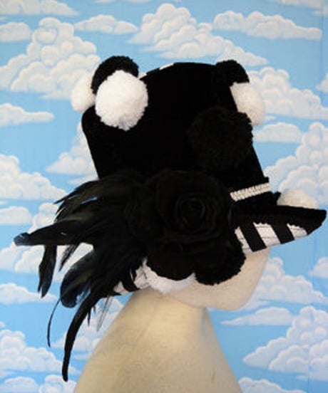 kki.1263　ブラックホワイトロングシルクＨＡＴ 。