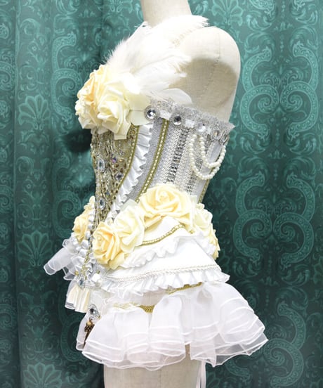 kki.2424　薔薇と白鳥のコルセット。（Dangerous nudeコルセットリメイク）