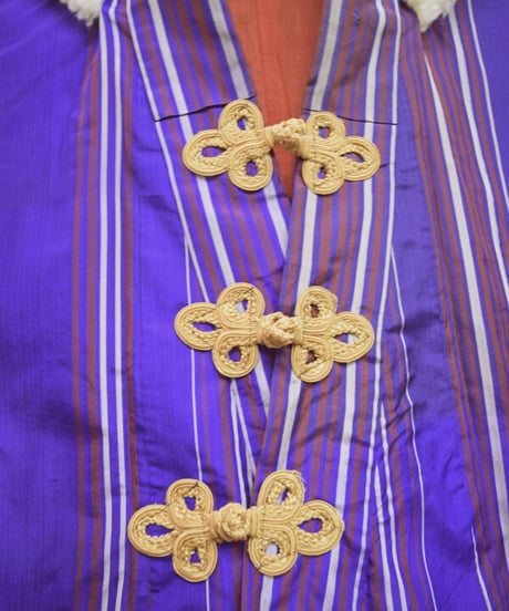 ki-J.0001　アーミージャケット風リメイク着物羽織。＜紫/エンジストライプ＞