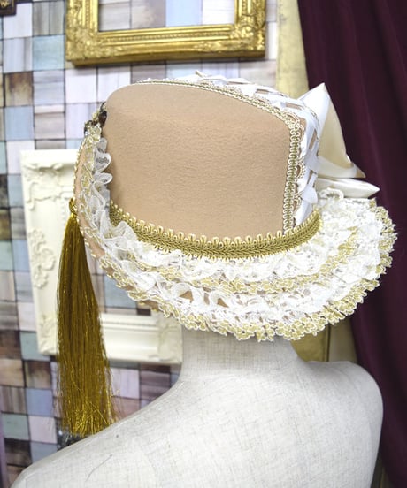 kki.2187　編み上げと薔薇のアンティークデコレーションHAT。