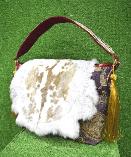kki.2236　ヴィンテージジャガードラビットファーBAG。＜ムラサキ＞
