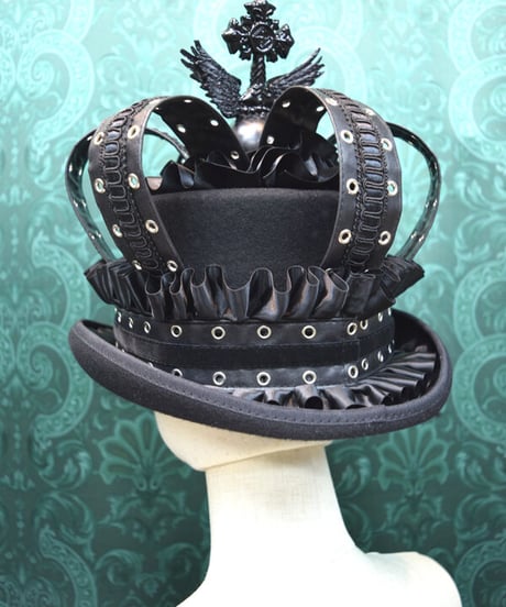 kki.2458　BLACK Skull 王冠シルクHAT。