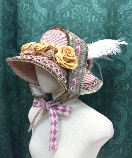 kki.2438　クラシカルピンクヴィンテージストローHAT。