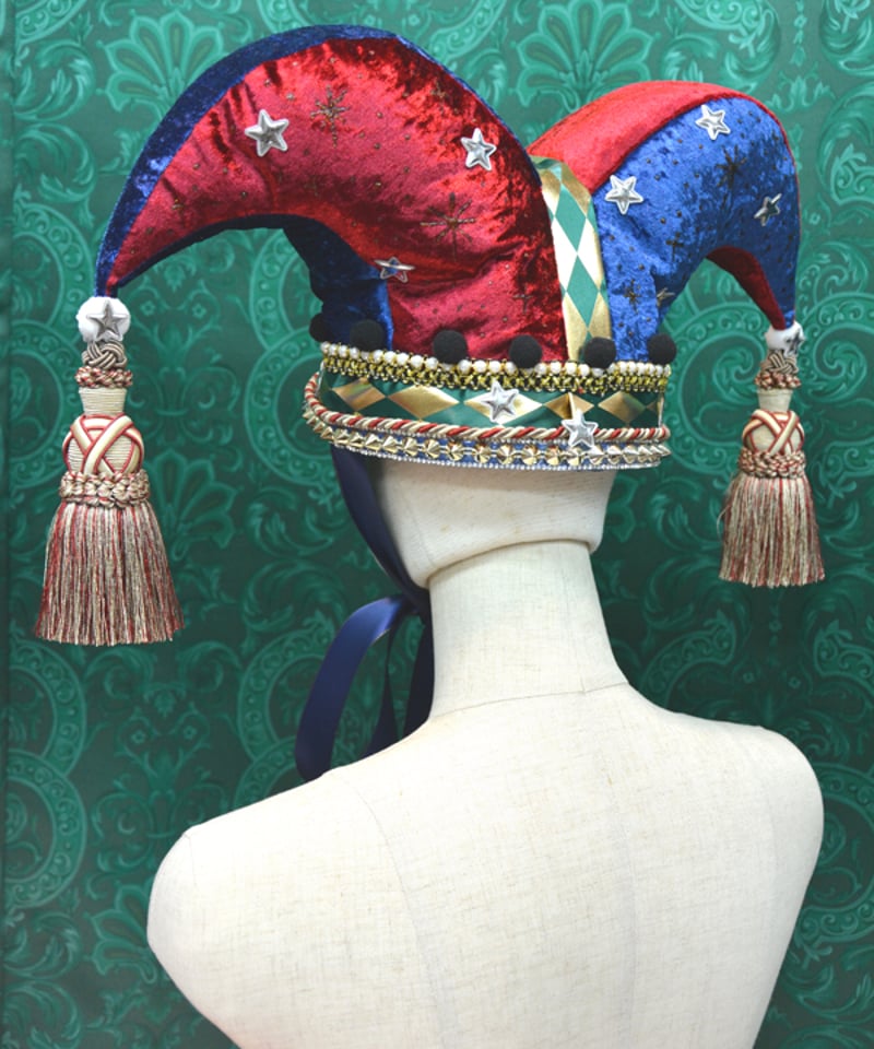 kki.2645 赤と青のベロアと星のジェスターHAT。 | 危機裸裸商店WEBSHOP