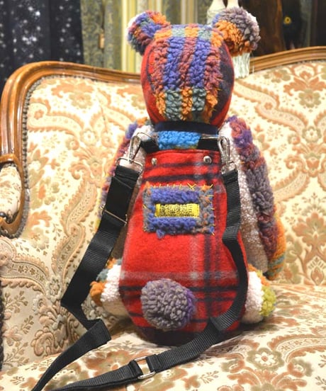 kki.2624　ボアとフリースのタータンチェックのくまちゃんぬいぐるみポシェットBAG。