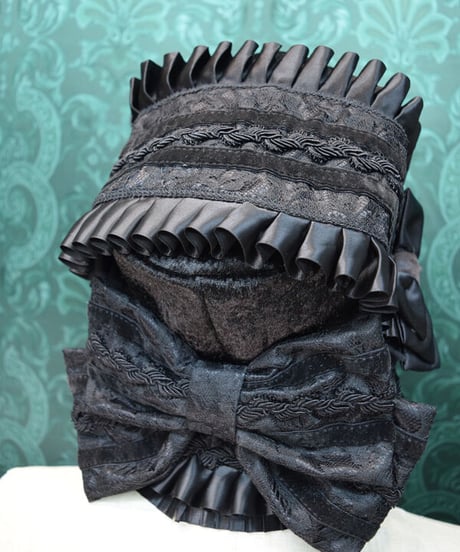 kki.2506　黒のフリルリボンカポートHAT。