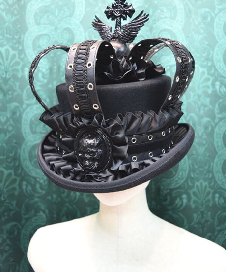 kki.2458　BLACK Skull 王冠シルクHAT。