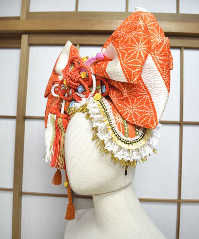 kki.2568 【KIMONO Custom】オレンジのちりめん帯おリボン
