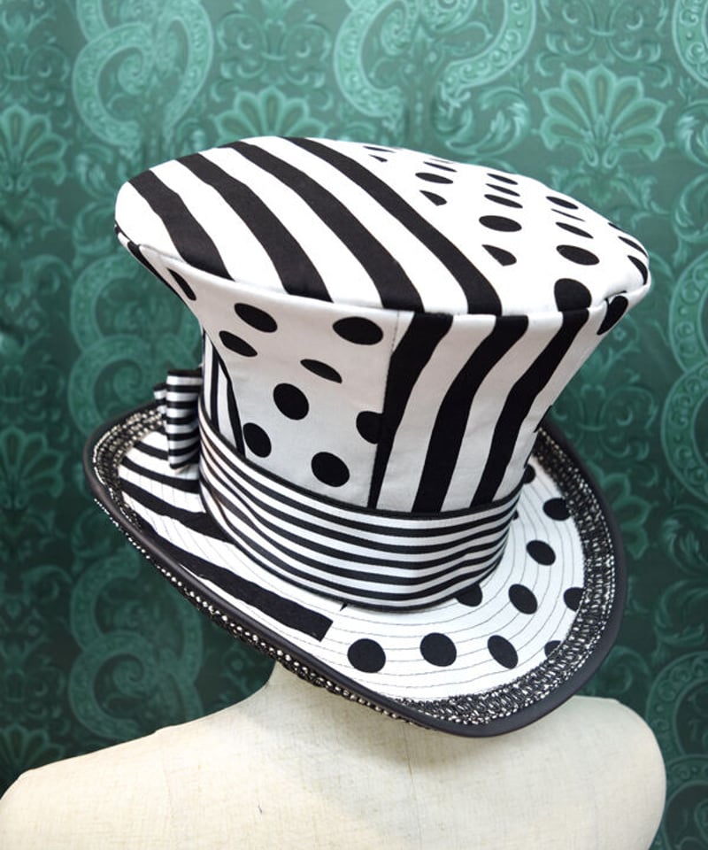 kki.2530 ドットとストライプのモノクログラモフォンシルクHAT kki.2530 ドットとストライプのモノクログラモフォンシルクHAT