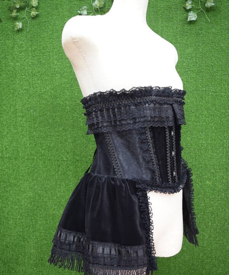 kki.2310　ブラックベルベットバッスルウエストコルセット。