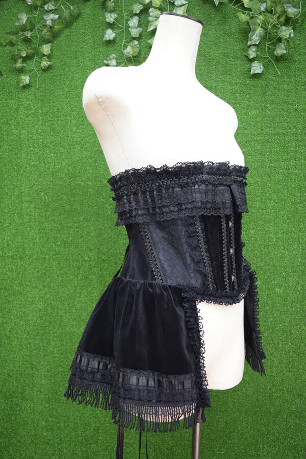 kki.2310 ブラックベルベットバッスルウエストコルセット kki.2310 ブラックベルベットバッスルウエストコルセット