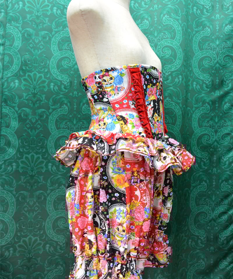 kki.2661 レトロチャイナフリルウエストコルセット。ドロワーズ