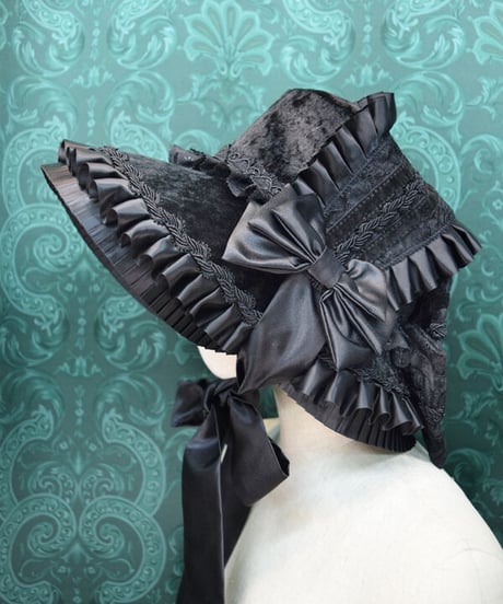 kki.2506　黒のフリルリボンカポートHAT。