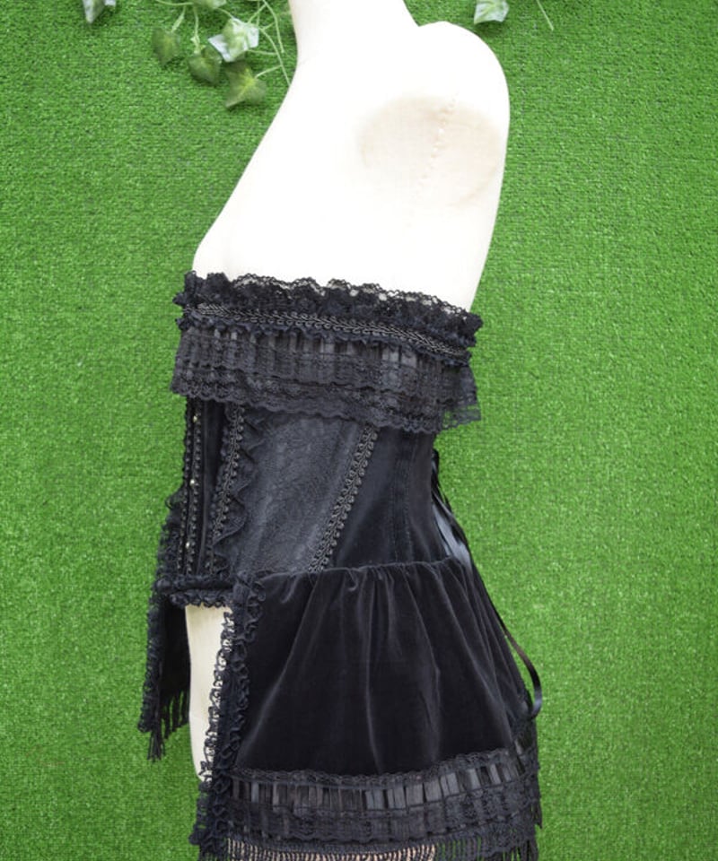 kki.2310 ブラックベルベットバッスルウエストコルセット kki.2310 ブラックベルベットバッスルウエストコルセット