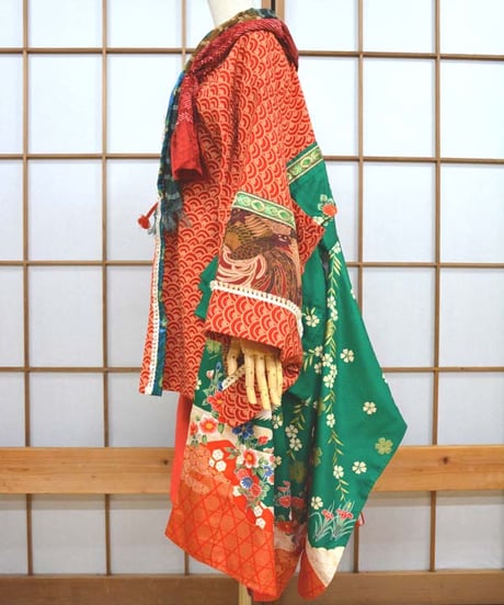 kki.2613　【KIMONO Custom】緑黄色着物羽織。