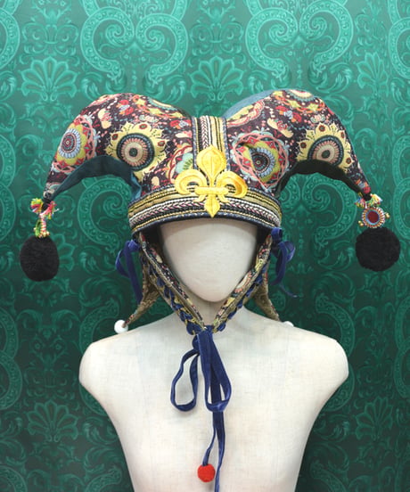 kki.2646　ゴブランとジャガードのヴィンテージCLOWNジェスターHAT。