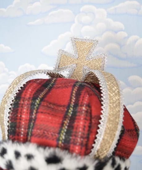 kki.2045　タータンチェッククラウンパイロットCAP。＜レッド＞