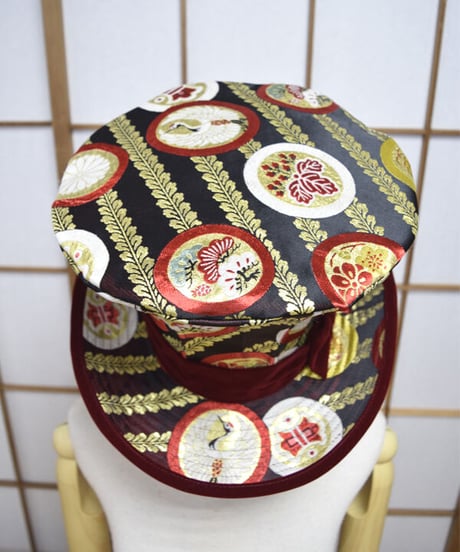 kki.2571　【KIMONO Custom】鶴の帯生地グラモフォンシルクハット。