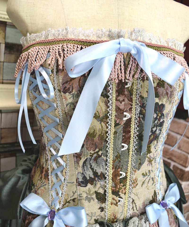 kki.2200 ロココゴブランフリンジとリボンのバッスルコルセット