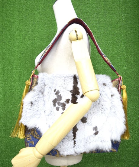 kki.2236　ヴィンテージジャガードラビットファーBAG。＜ムラサキ＞