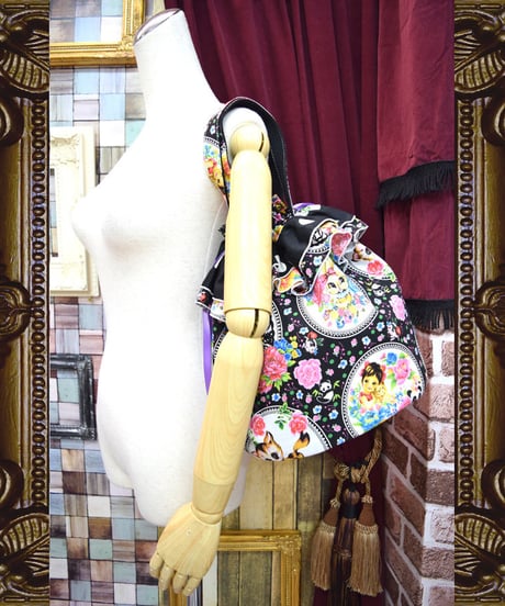 kki.2210　レトロチャイナきんちゃくBAG。＜くろ＞
